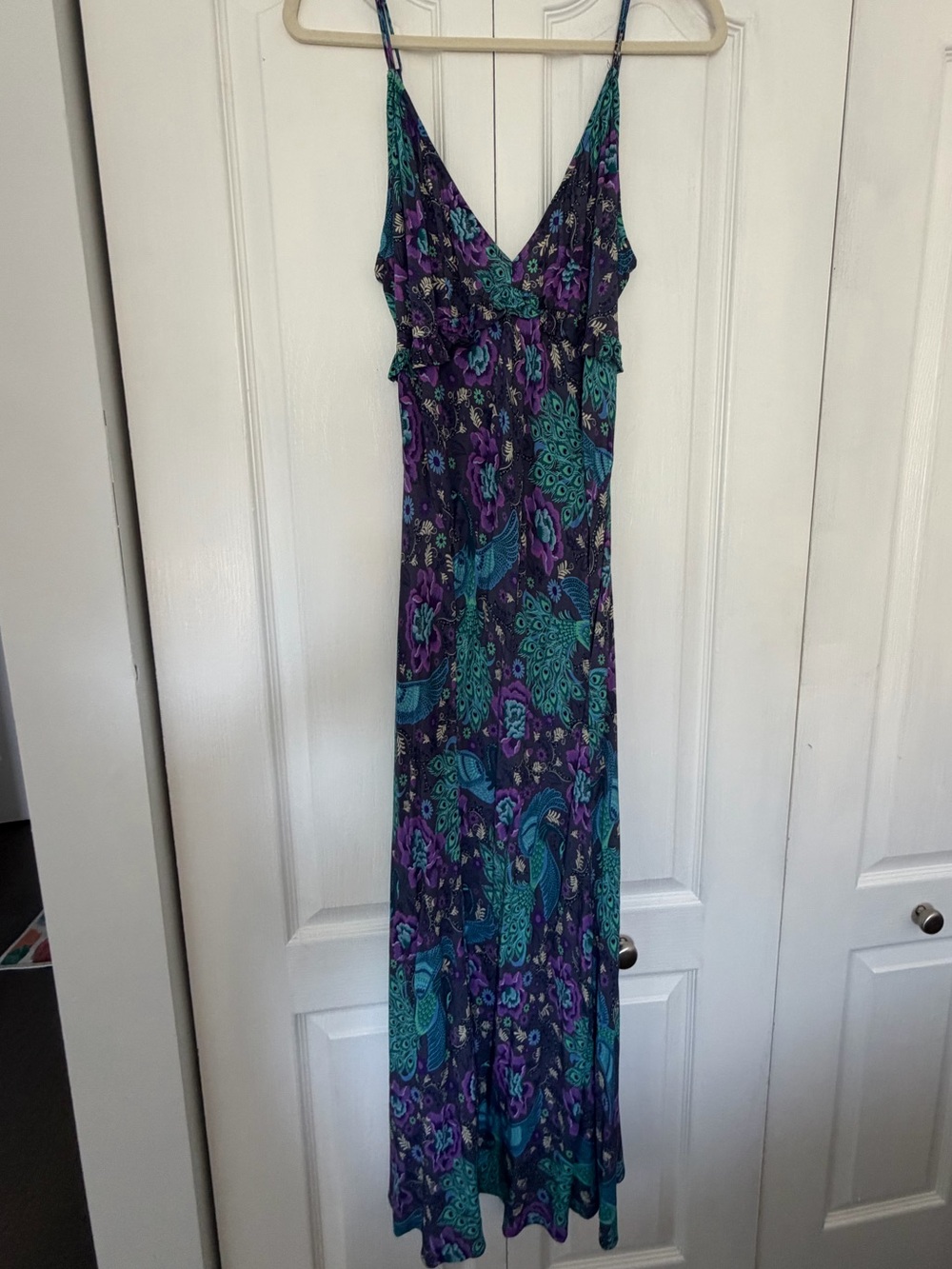 Free People Teal & Purple Printed Spaghetti Strap Maxi Dress